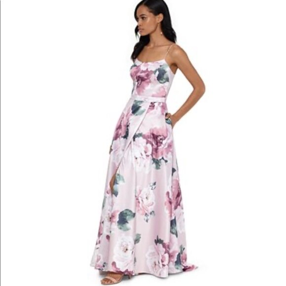 Xscape Floral Print Satin Gown Evening Dress Sz.8 - Picture 6 of 16